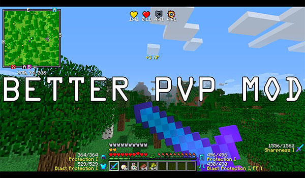 Imagen donde podemos ver el nuevo aspecto del HUD de Minecraft, con información específica para el combate, que ofrece el mod Better PVP 1.12.