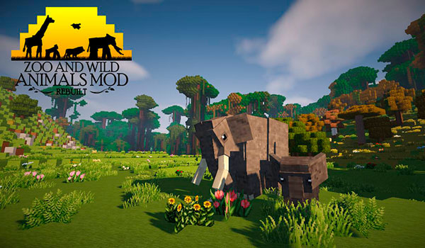Imagen donde podemos ver un elefante y su crÃ­a, ambos animales aÃ±adidos al juego por el mod Zoo & Wild Animals 1.12, 1.12.1 y 1.12.2.