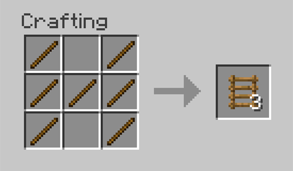 imagen que nos muestra la disposición correcta de materiales para fabricar escaleras de mano en Minecraft.