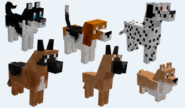 imagen donde vemos seis de las veintisiete razas de perros que encontraremos al instalar este mod.