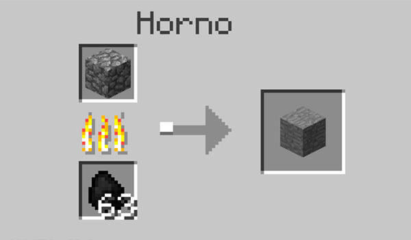 imagen donde vemos la forma de crear piedra lisa en Minecraft utilizando un horno, carbón y roca.