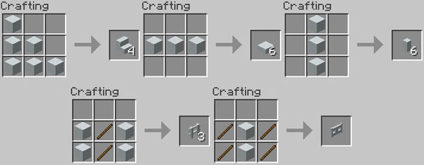 Imagen donde vemos las recetas de fabricación para los nuevos bloques decorativos, basados en el concreto, que añade el mod Concrete Extends 1.12.