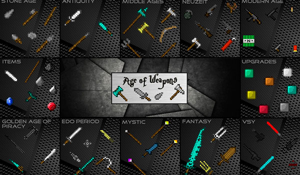 Imagen donde podemos ver algunas de las armas y objetos que podremos utilizar tras instalar el mod Age of Weapons.