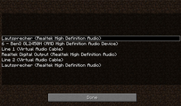 Imagen donde podemos ver el submenú que permite seleccionar la salida de audio del juego, que es una de las opciones que ofrece el mod Sound Device Options.