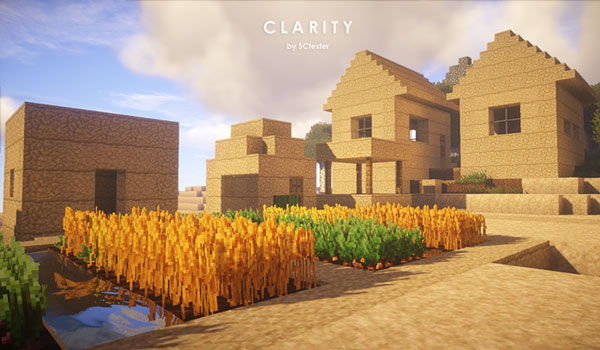 Imagen donde podemos hacernos una idea del aspecto que tendrá una aldea del desierto, con el paquete de texturas Clarity 1.18, 1.17, 1.16 y 1.12.
