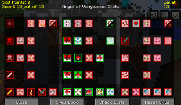 Imagen donde podemos ver el árbol de habilidades que nos ofrecerá el mod Angel of Vengeance.