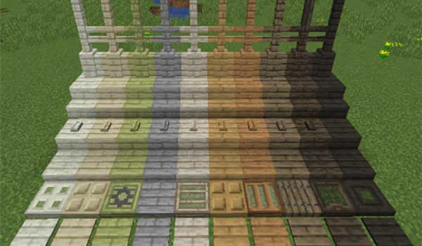 Imagen donde podemos ver una muestra de bloques de madera fabricados con el mod Styled Blocks.