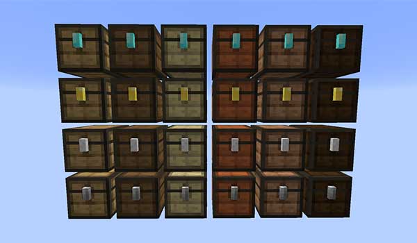 Imagen donde podemos ver un ejemplo de los diversos tipos de cofres que podremos fabricar con el mod Storage Overhaul.