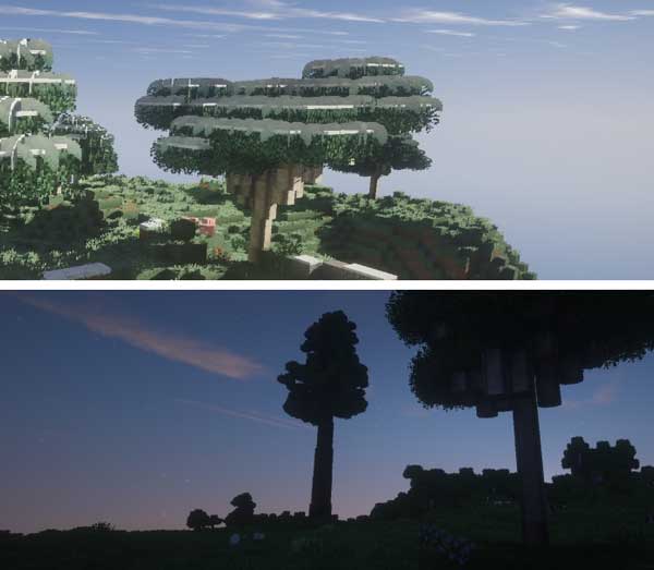 Imagen donde podemos ver algunos de los efectos visuales sobre las hojas de los árboles que generara el mod Better Foliage.
