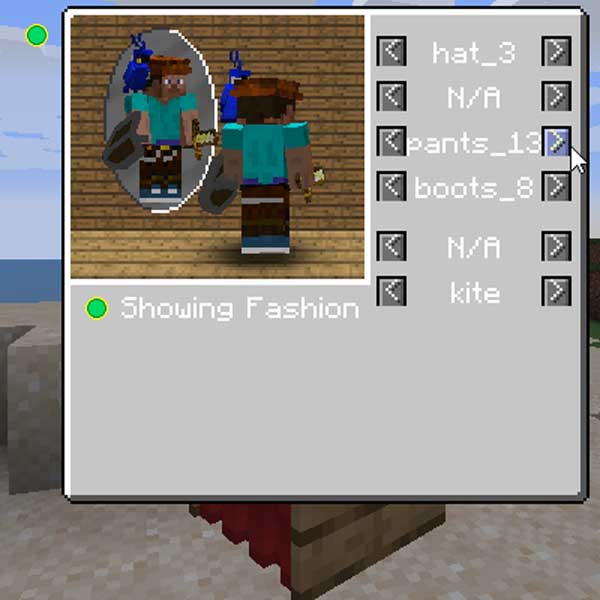 Imagen donde podemos ver un jugador probándose la ropa y complementos que ofrece el mod Just Fashion.