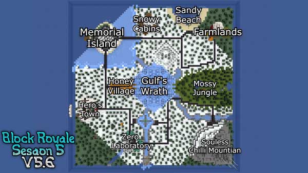 Imagen aérea donde podemos ver las diversas áreas o zonas del mapa Block Royale.