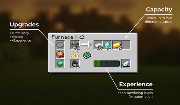 Imagen donde podemos ver el funcionamiento y la interfaz gráfica del nuevo horno que podremos fabricar con el mod Furnace Mk2.