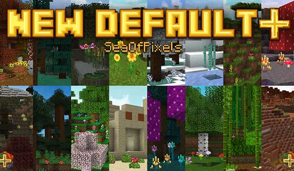Imagen donde podemos ver el aspecto de varios de los biomas predeterminados de Minecraft, decorados con el paquete de texturas New Default.