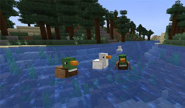 Imagen donde podemos ver a los patos generados por el mod Duckling nadando en el agua de un río.