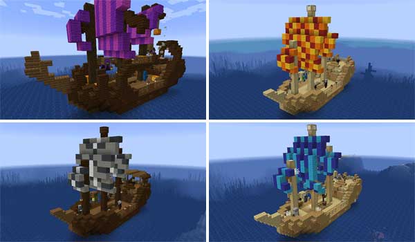 Imagen donde podemos ver cuatro de las embarcaciones que podremos encontrar al instalar el mod Tax' Ocean Villager.