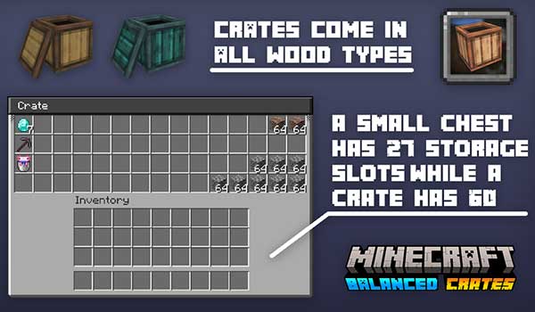 Imagen donde podemos ver una comparación entre el inventario que ofrecen las cajas del mod Balanced Crates y el de los cofres predeterminados.