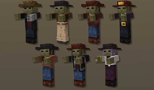 Imagen donde podemos ver un ejemplo de algunas de las variantes de apariencia que tendrán los zombis con Better Zombies Texture Pack.
