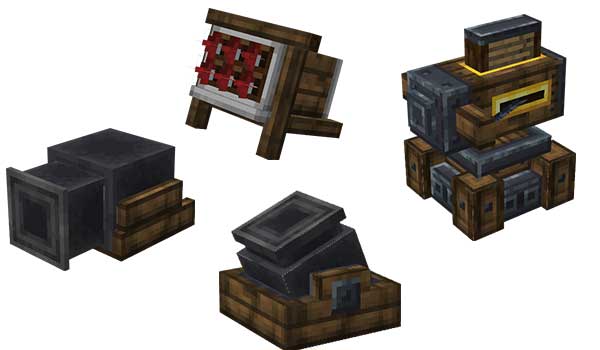 Imagen donde podemos ver algunos de los objetos que nos permitirá fabricar, y utilizar, el mod Prelaw's Blocky Siege.