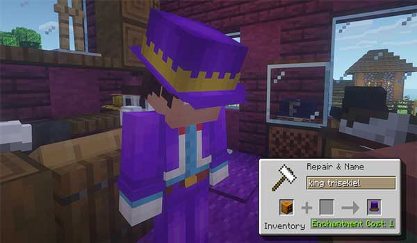 Imagen donde podemos ver un jugador utilizando un sombrero lila, creado por Tailored Hats Texture Pack.