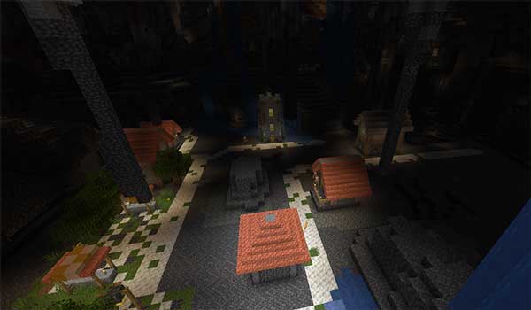 Imagen donde podemos ver una de las aldeas subterráneas que puede generar el mod Underground Villages.