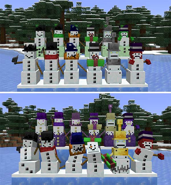 Imagen compuesta donde podemos ver todas las variantes de muñeco de nieve que podrá generar el mod Cold Snap Horde.