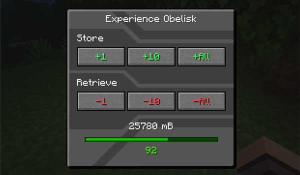 Imagen donde podemos ver la interfaz gráfica del obelisco que añade el mod Experience Obelisk.
