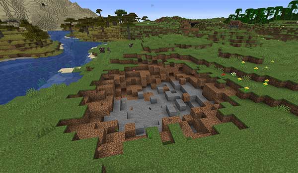 Imagen donde podemos ver un cráter creado por uno de los meteoritos que se generan con el mod Mega Meteors instalado.