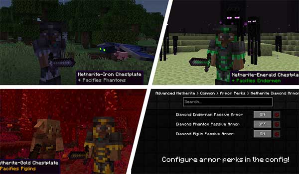 Imagen donde podemos ver algunas de las nuevas variantes de armaduras que nos ofrecerá el mod Advanced Netherite.