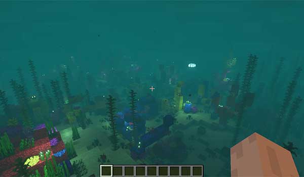 Imagen donde podemos ver un paisaje acuático, de la dimensión que añade el mod Atlantis.
