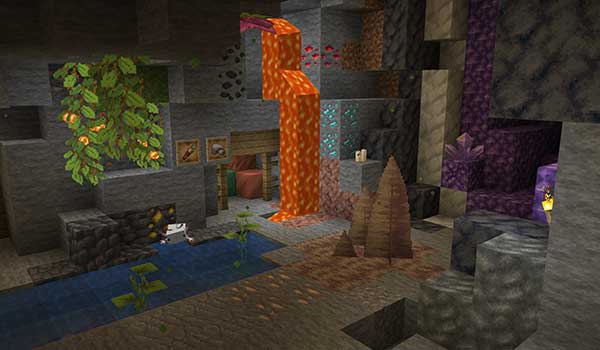 Imagen donde podemos ver cómo serán las cuevas y el subsuelo de Minecraft con Faithful Texture Pack instalado.