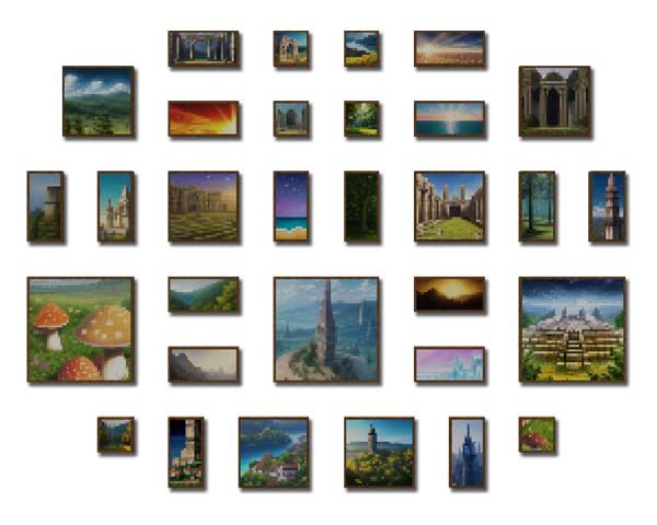 Imagen donde podemos ver una exposición de cuadros que podremos utilizar tras instalar el mod Texels Paintings.