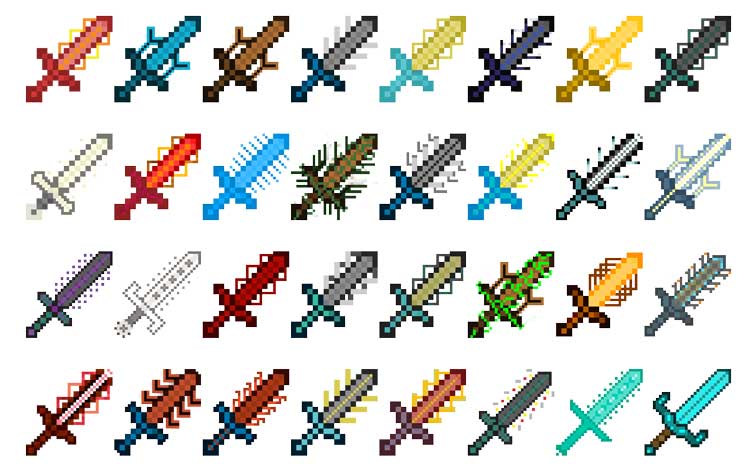 Imagen donde podemos ver una exposición de algunas de las espadas que nos ofrece el mod Cyan Warrior Swords.