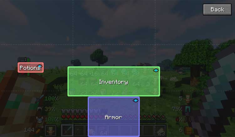 Imagen donde podemos ver cómo los jugadores pueden personalizar la disposición de elementos en pantalla, gracias al mod Inventory HUD Plus.