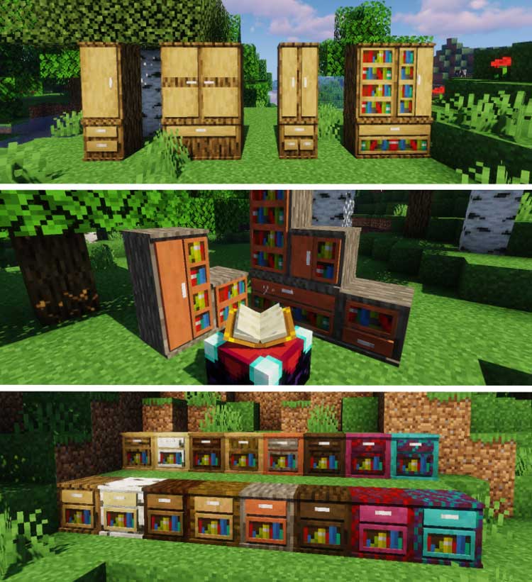 Imagen compuesta donde podemos ver algunos de los muebles que nos ofrecerá el mod Macaw’s Furniture.