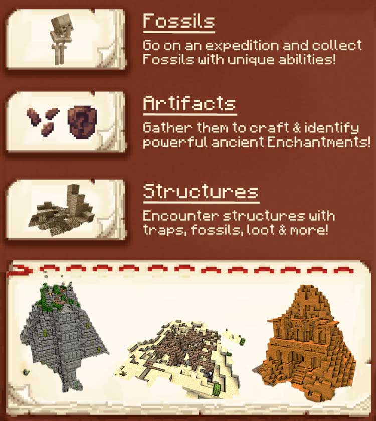 Imagen donde podemos ver algunos ejemplos de estructuras que encontraremos tras instalar el mod Better Archeology.