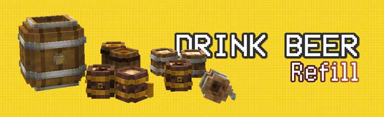 Imagen donde podemos ver cómo son los barriles y las jarras de cerveza que podremos elaborar con el mod Drink Beer.