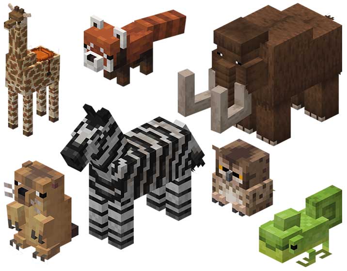 Imagen donde podemos ver todos los animales que añade, en la actualidad, el mod Recrafted Creatures.
