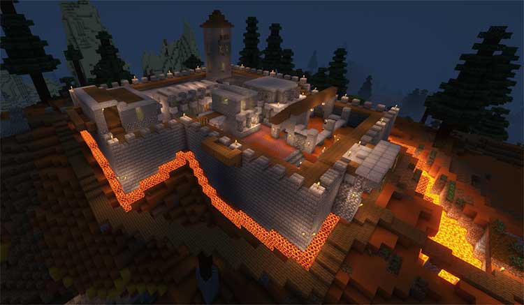 Imagen donde podemos ver un castillo construido con los bloques de construcción que ofrece el mod Castle Blocks.
